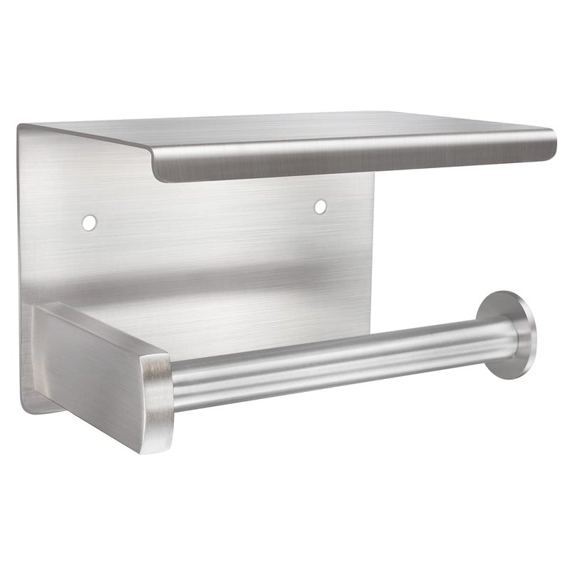 Noonext Adhesive Toilet Paper Holder with Shelf, Toilet Paper Roll Holder Wall Mounted, Fits Mega Roll, Stainless Steel Tissue Roll Dispenser Storage No Drilling (Brushed Nickel) - Image 1